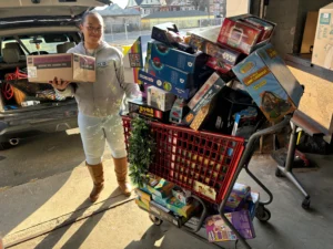 Charity team organizing food donations for families in need