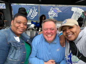 Smiling volunteers working together to help the community