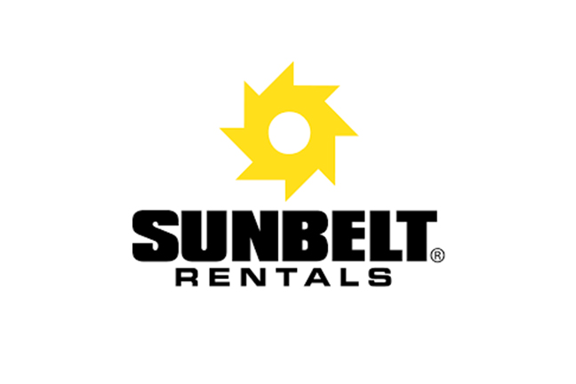 Sunbelt Rentals logo featuring a bold black wordmark below a stylized yellow sunburst icon