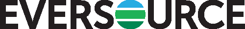 Eversource logo with bold black text and a circular icon in the center featuring blue and green horizontal stripes