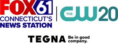 Logo showing "FOX 61 CONNECTICUT'S NEWS STATION" in red and blue, alongside "The CW 20" in teal.